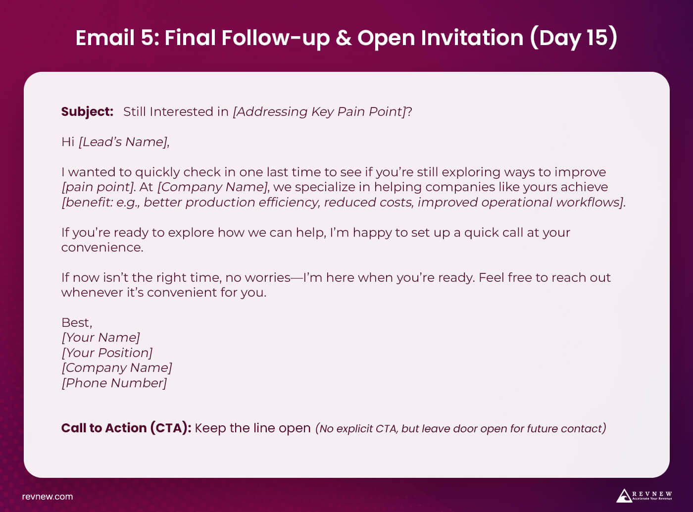 Email 5 Final Follow-up & Open Invitation (Day 15)