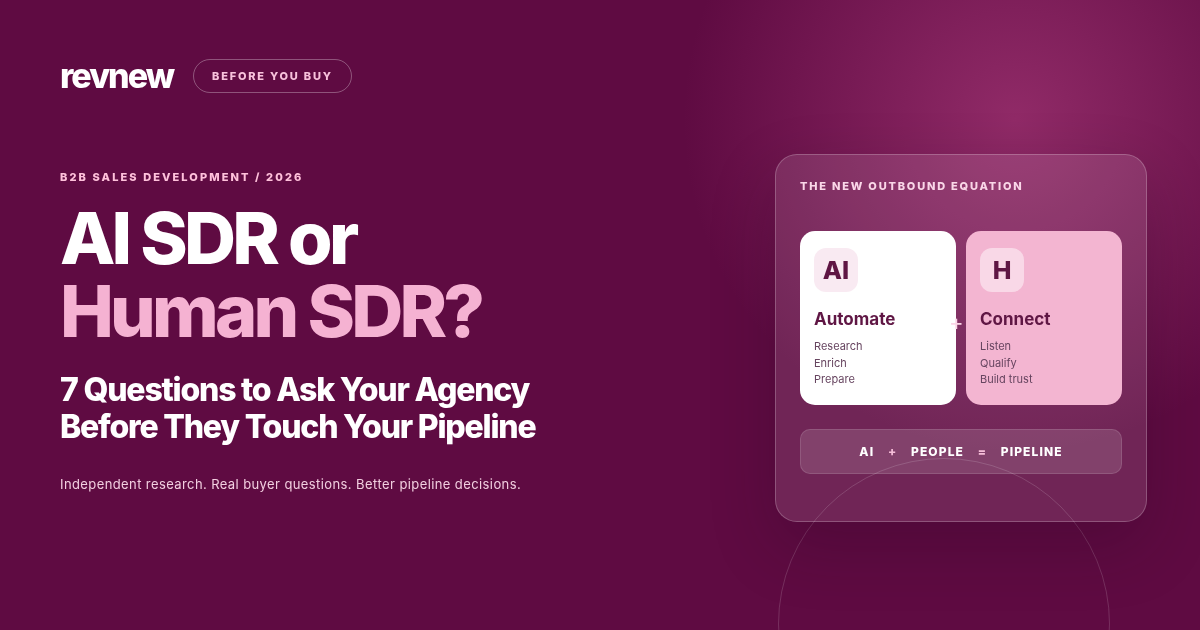 AI SDR or Human SDR? 7 Questions to Ask Your Agency Before They Touch Your Pipeline